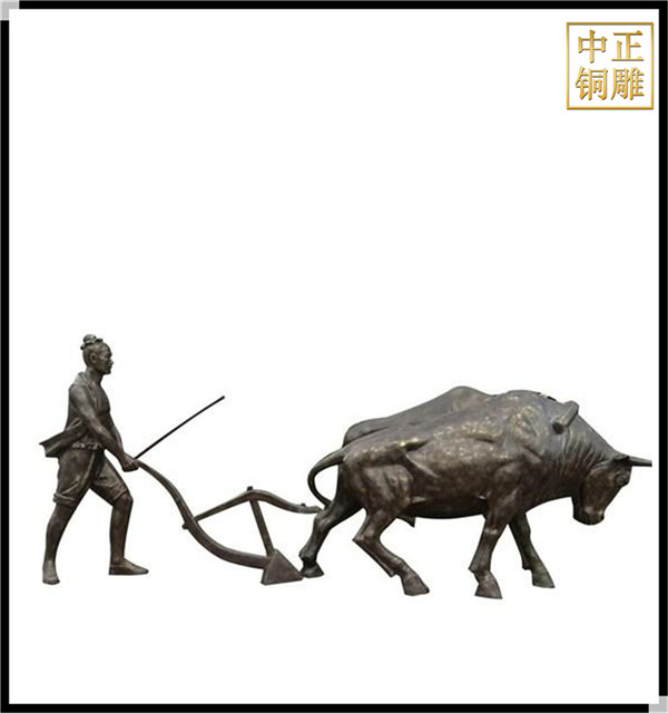 銅牛耕地銅雕塑