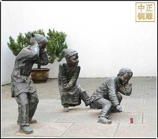 放鞭炮小孩銅雕塑鑄造