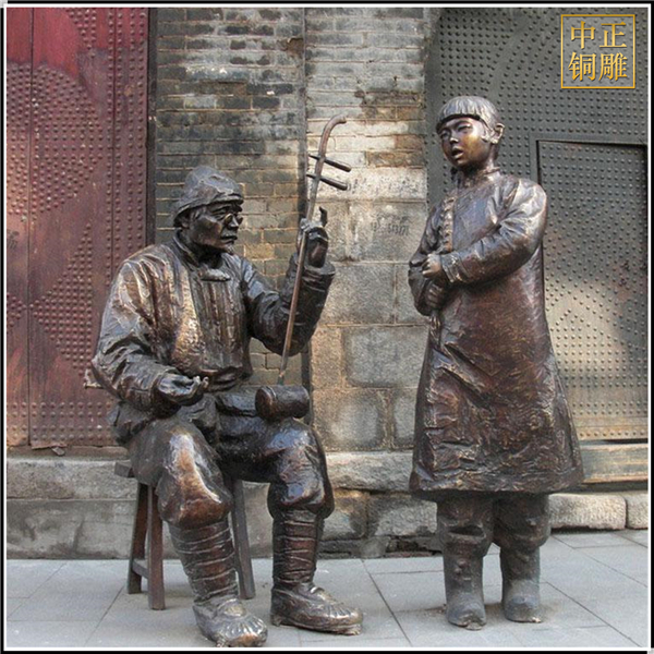 古代拉二胡人物銅雕塑