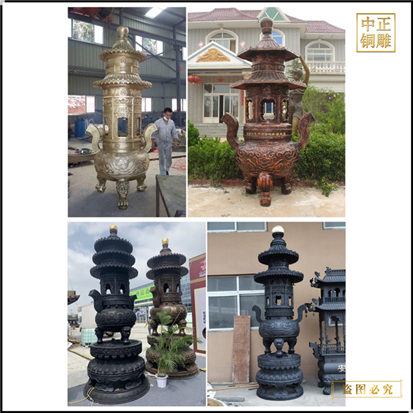 鑄造長方形帶蓋銅香爐