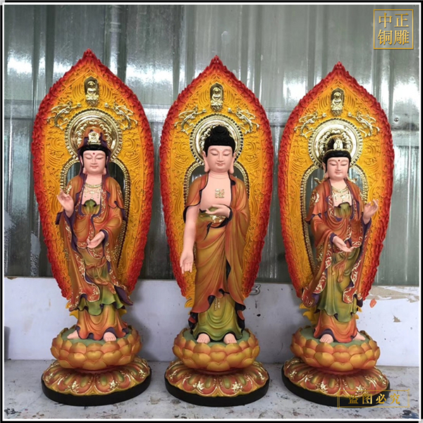 彩繪貼金西方三圣站像