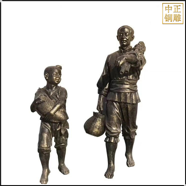 捕魚人物銅雕塑定制